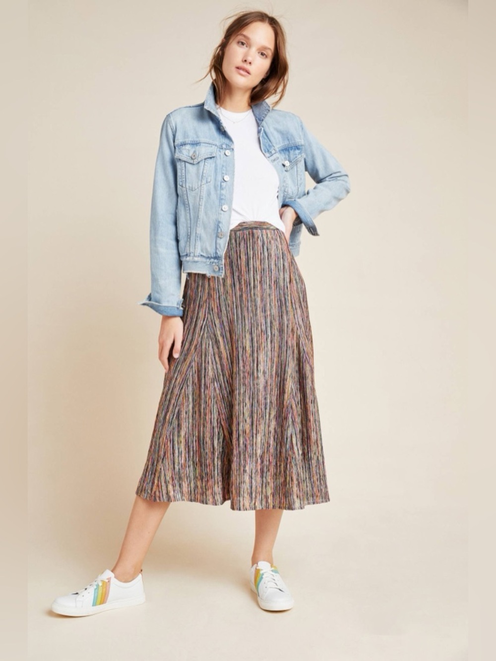 Anthropologie Maeve Freya Midi Skirt Multicolor Boho Pleated Elastic Waist - Picture 3 of 8